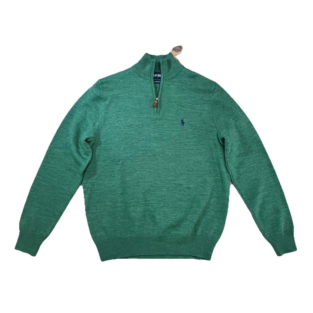 Polo Golf Ralph Lauren Pullover Quarter Zip Preppy Merino Wool Green Mens Small